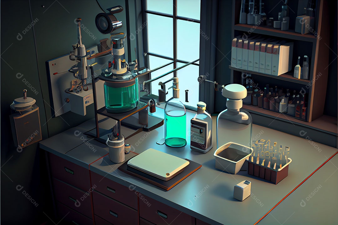 Ciência de laboratório de desenho animado Renderização 3D realista Dia Nacional da Ciência