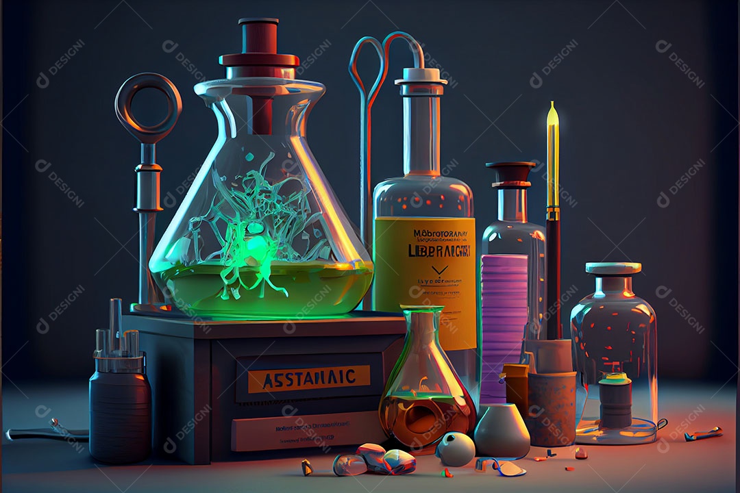 Ciência de laboratório de desenho animado Renderização 3D realista Dia Nacional da Ciência