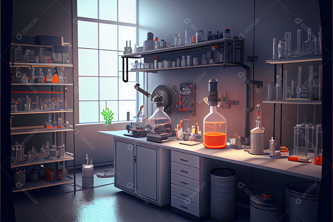Ciência de laboratório de desenho animado Renderização 3D realista Dia Nacional da Ciência