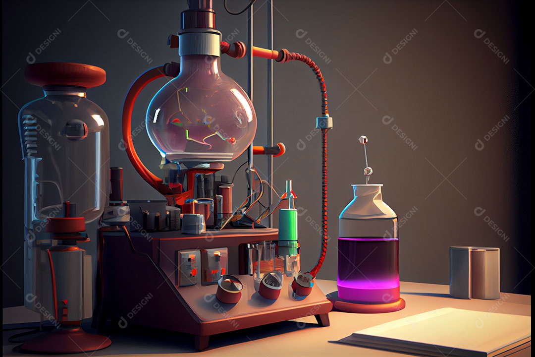 Ciência de laboratório de desenho animado Renderização 3D realista Dia Nacional da Ciência