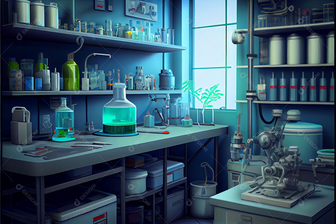 Ciência de laboratório de desenho animado Renderização 3D realista Dia Nacional da Ciência