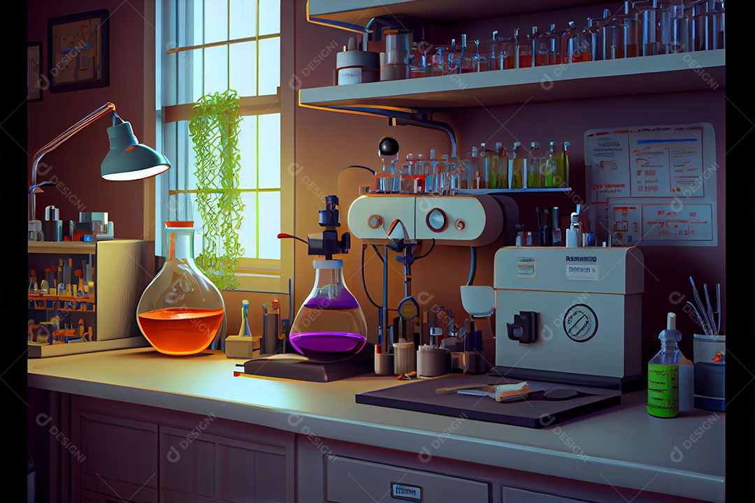 Ciência de laboratório de desenho animado Renderização 3D realista Dia Nacional da Ciência