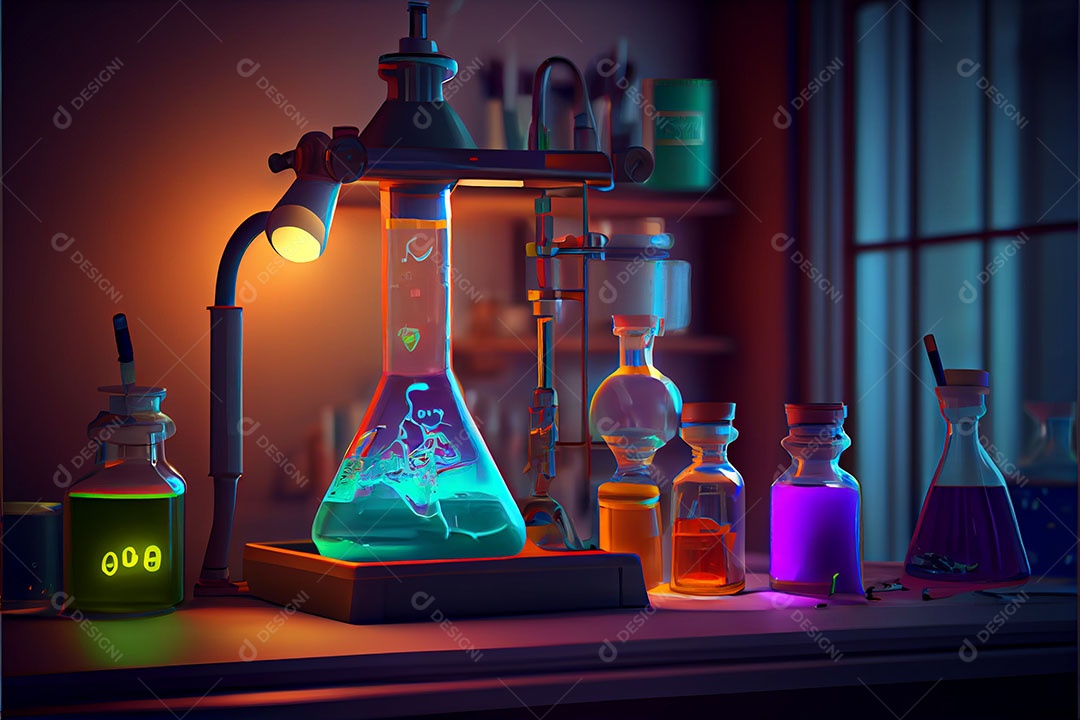 Ciência de laboratório de desenho animado Renderização 3D realista Dia Nacional da Ciência