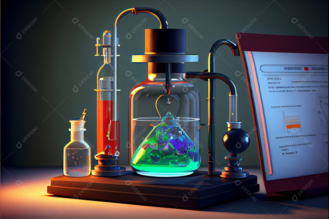 Ciência de laboratório de desenho animado Renderização 3D realista Dia Nacional da Ciência