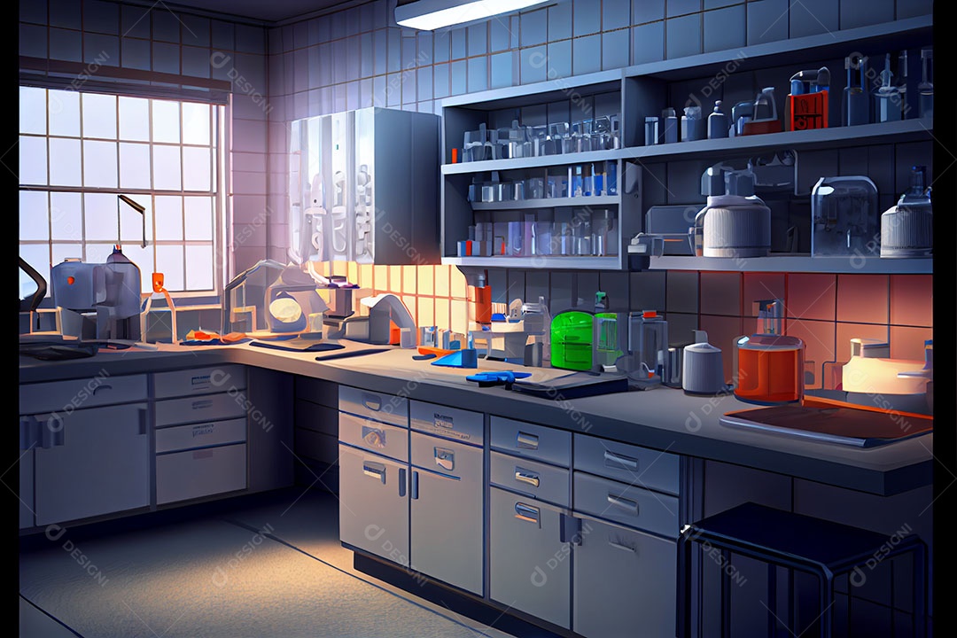 Ciência de laboratório de desenho animado Renderização 3D realista Dia Nacional da Ciência