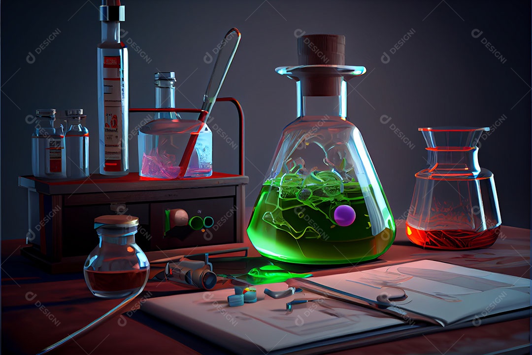 Ciência de laboratório de desenho animado Renderização 3D realista Dia Nacional da Ciência