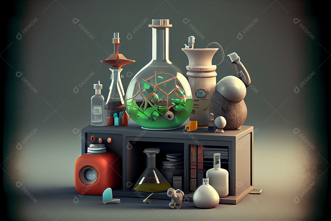Ciência de laboratório de desenho animado Renderização 3D realista Dia Nacional da Ciência