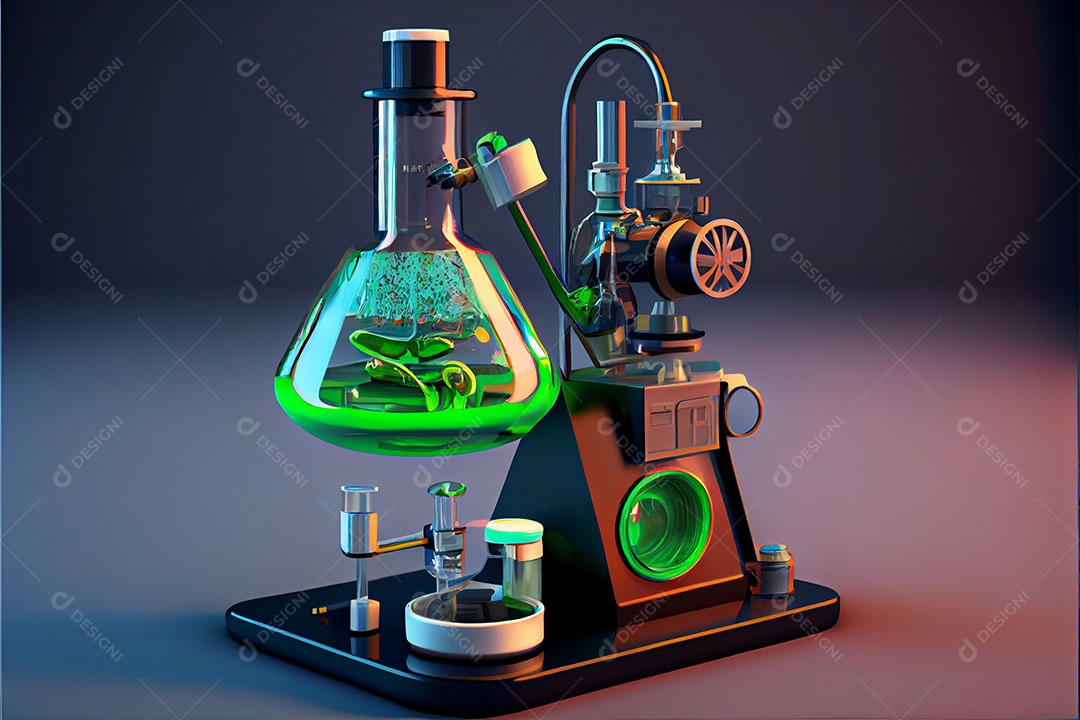 Ciência de laboratório de desenho animado Renderização 3D realista Dia Nacional da Ciência