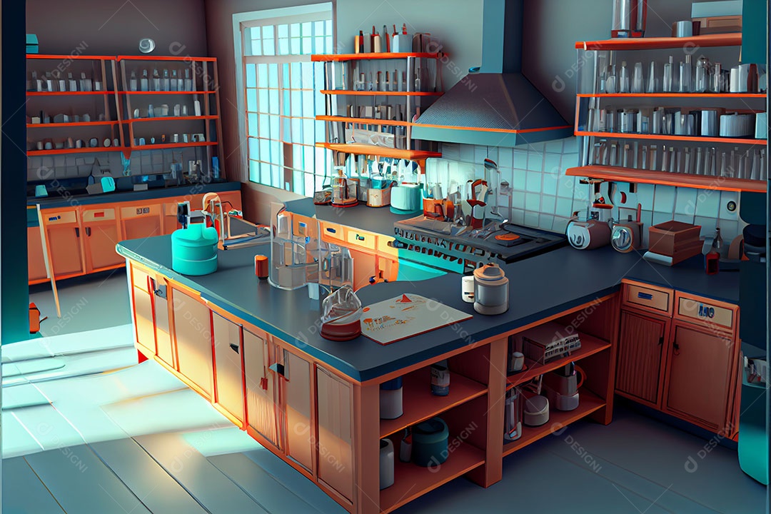 Ciência de laboratório de desenho animado Renderização 3D realista Dia Nacional da Ciência