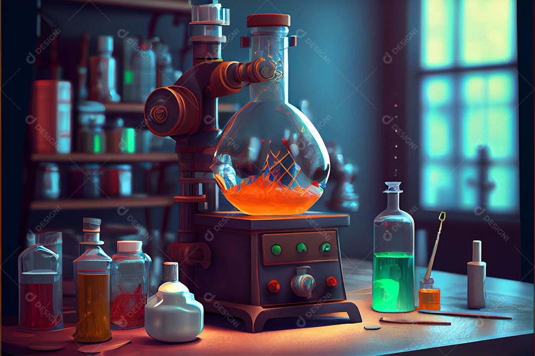 Ciência de laboratório de desenho animado Renderização 3D realista Dia Nacional da Ciência
