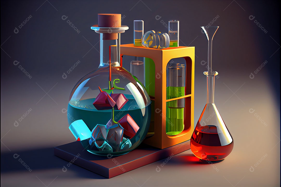 Ciência de laboratório de desenho animado Renderização 3D realista Dia Nacional da Ciência