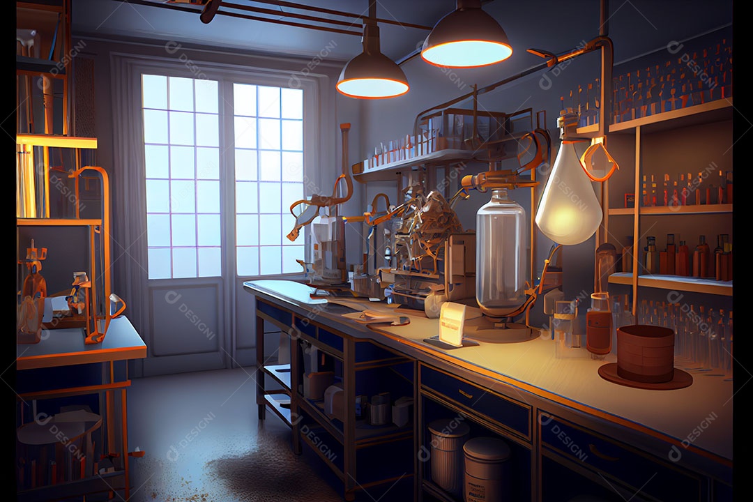 Ciência de laboratório de desenho animado Renderização 3D realista Dia Nacional da Ciência