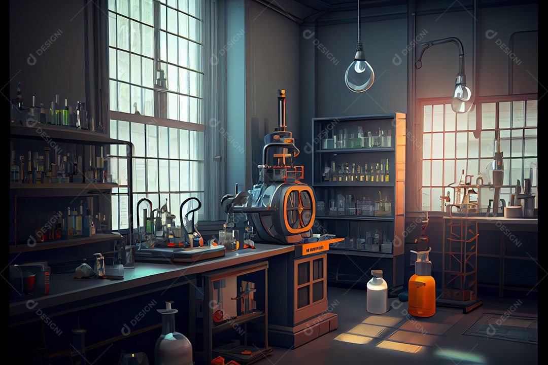 Ciência de laboratório de desenho animado Renderização 3D realista Dia Nacional da Ciência