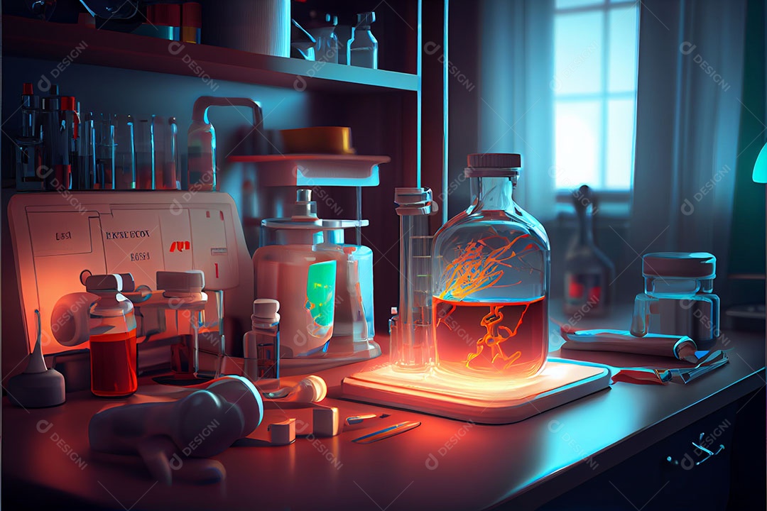 Laboratório de desenho animado Science Renderização 3D realista Dia Nacional da Ciência 28 de fevereiro