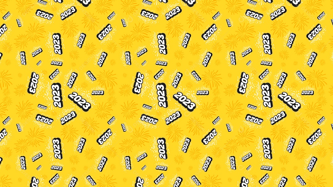 Pattern Padrões Geométricos Texto 2023 Feliz Ano Novo Em Fundo Amarelo Vetor AI + PAT