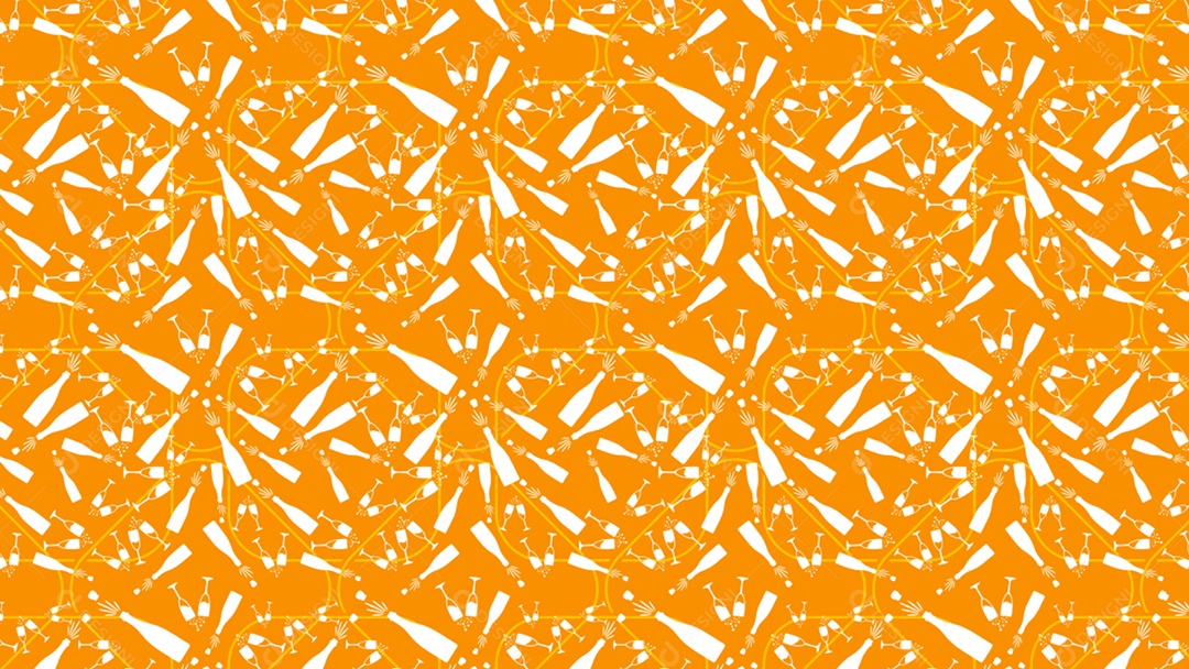 Pattern Padrões Geométricos Objetos de Ano Novo Champanhe Em Fundo Laranjado Vetor AI + PAT