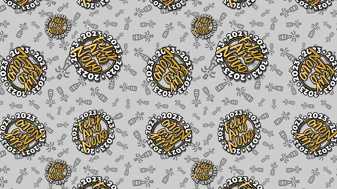 Pattern Padrões Geométricos Texto Feliz Ano Novo 2023 Em Fundo Cinza Vetor AI + PAT