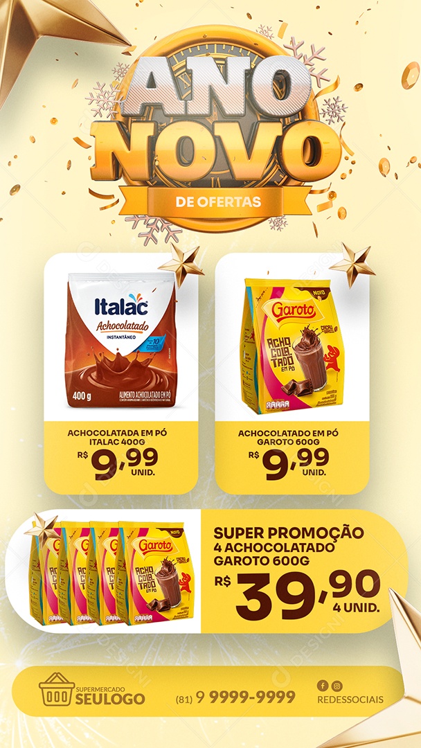 Story Encarte de Supermercado Ofertas de Ano Novo Social Media PSD Editável