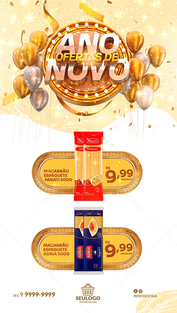 Story Encarte de Supermercado Ano Novo de Ofertas Social Media PSD Editável