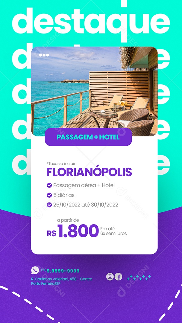 Story Passagem + Hotel Florianópolis Agência de Turismo Social Media PSD Editável