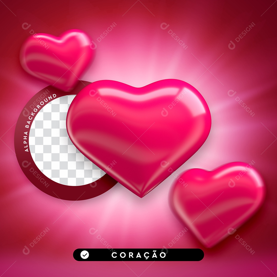 Elemento 3D Para Composição Coração Rosa PSD