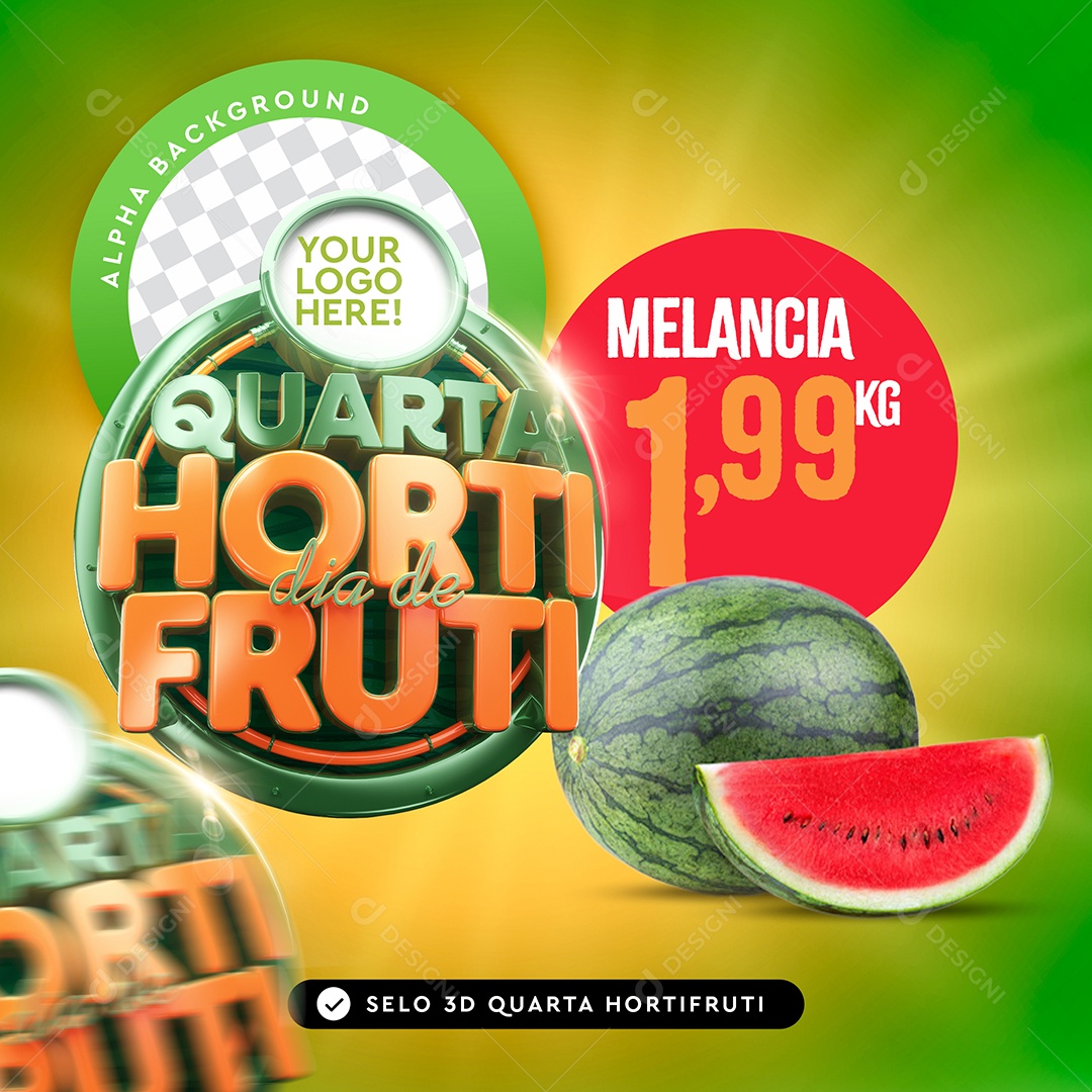 Selo 3D Para Composição Quarta Dia de Hortifrúti PSD