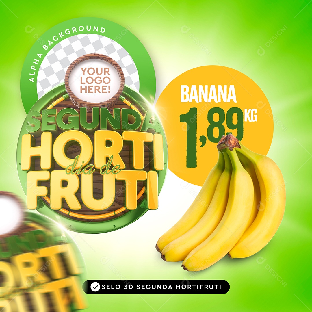Selo 3D Para Composição Segunda Dia de Hortifrúti PSD