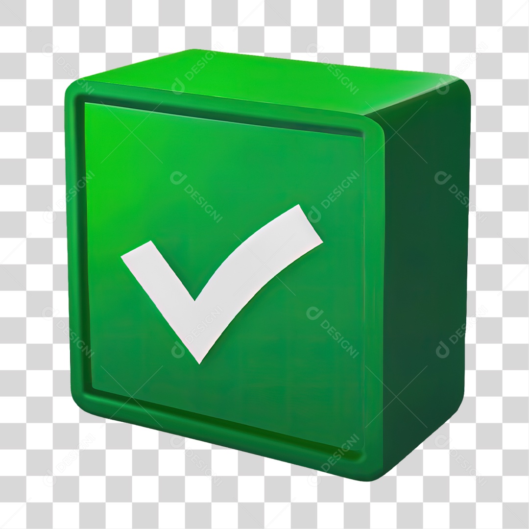 Sinal de Positivo Verificado Em Forma Quadrangular Verde Elemento 3D PNG Transparente