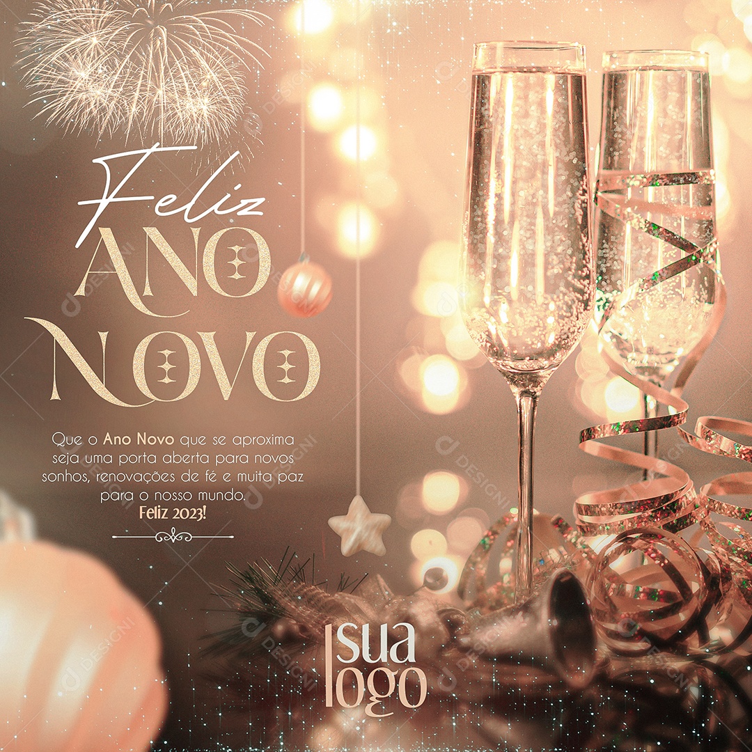 Feliz Ano Novo Que o Ano Novo Que se Aproxima Seja Uma Porta Aberta Para Novos Sonhos Renovações de Fé e Muita Paz Para o Nosso Mundo Social Media PSD Editável