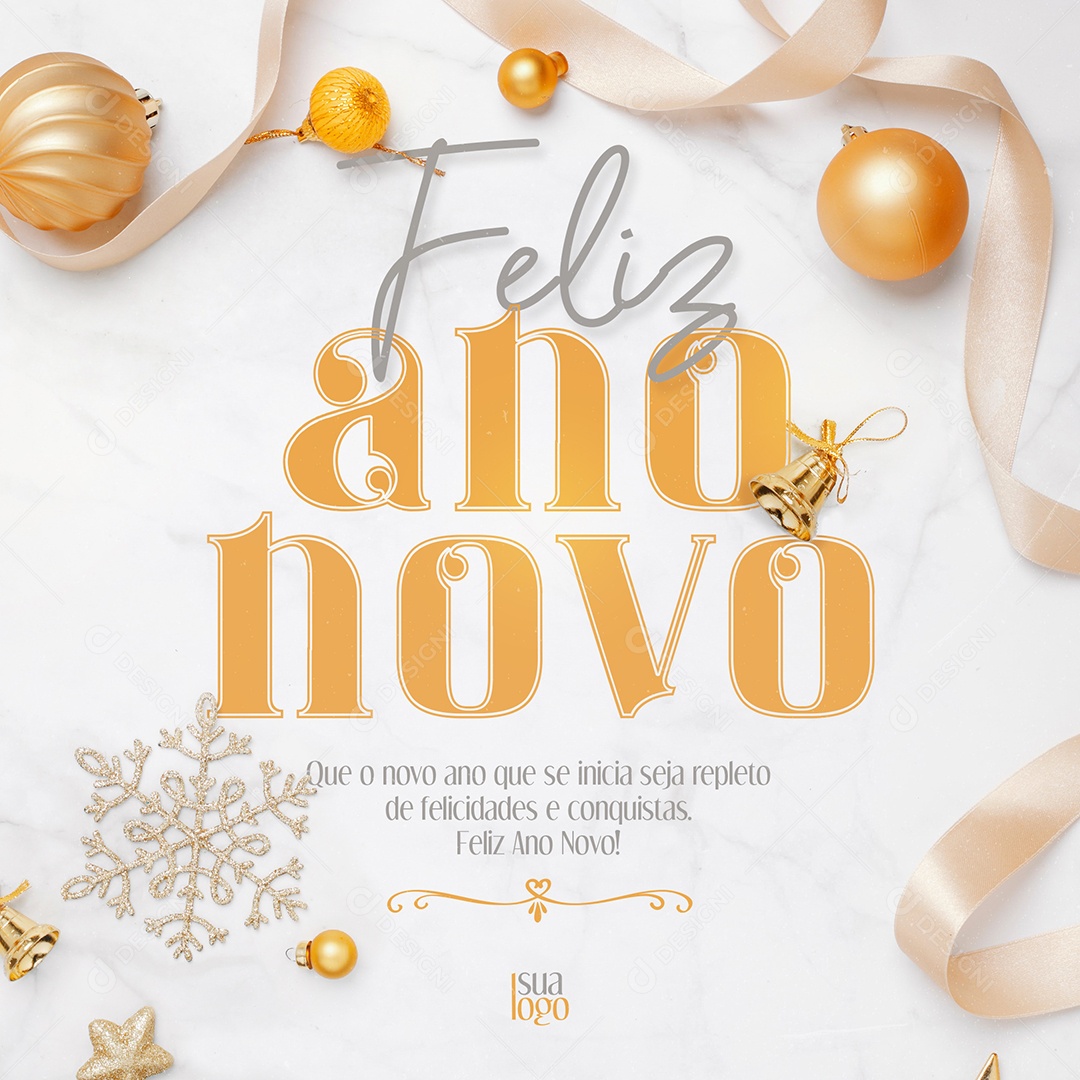 Feliz Ano Novo Que o Novo Ano Que se Inicia Seja Repleto de Felicidades e Conquistas Social Media PSD Editável