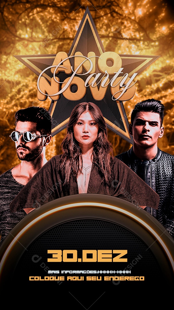 Post Stories Festa Réveillon Ano Novo Party Social Media PSD Editável