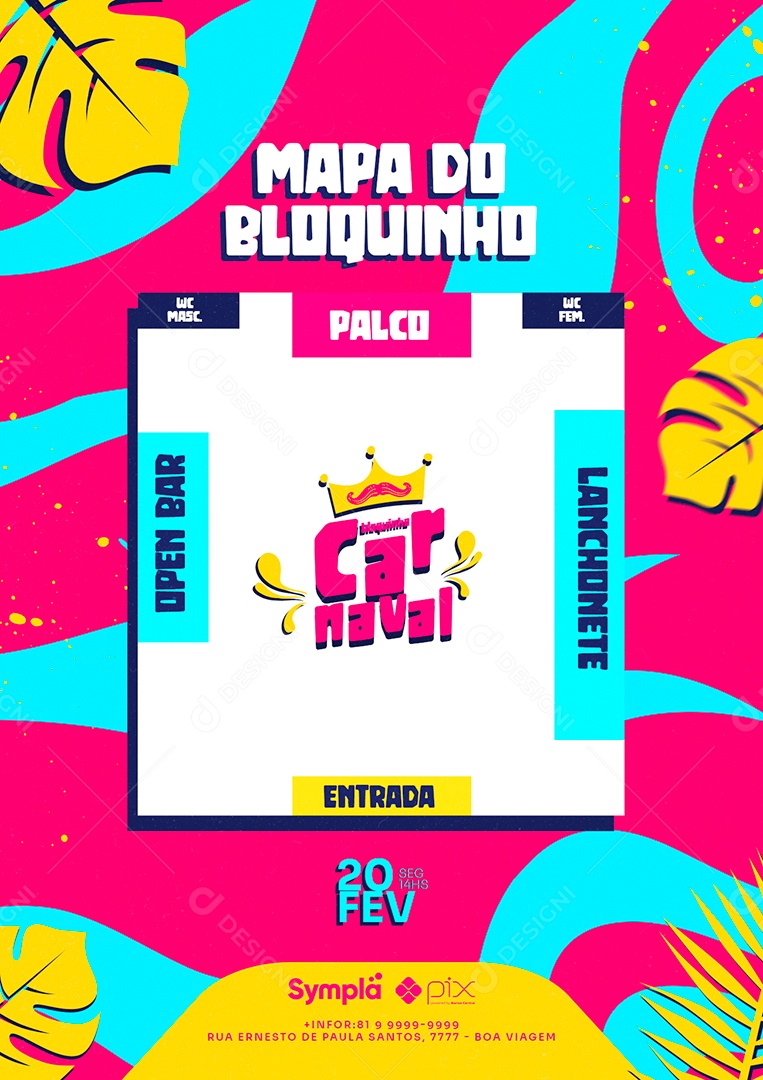 Mapa do Bloquinho Carnaval Flyer Social Media PSD Editável