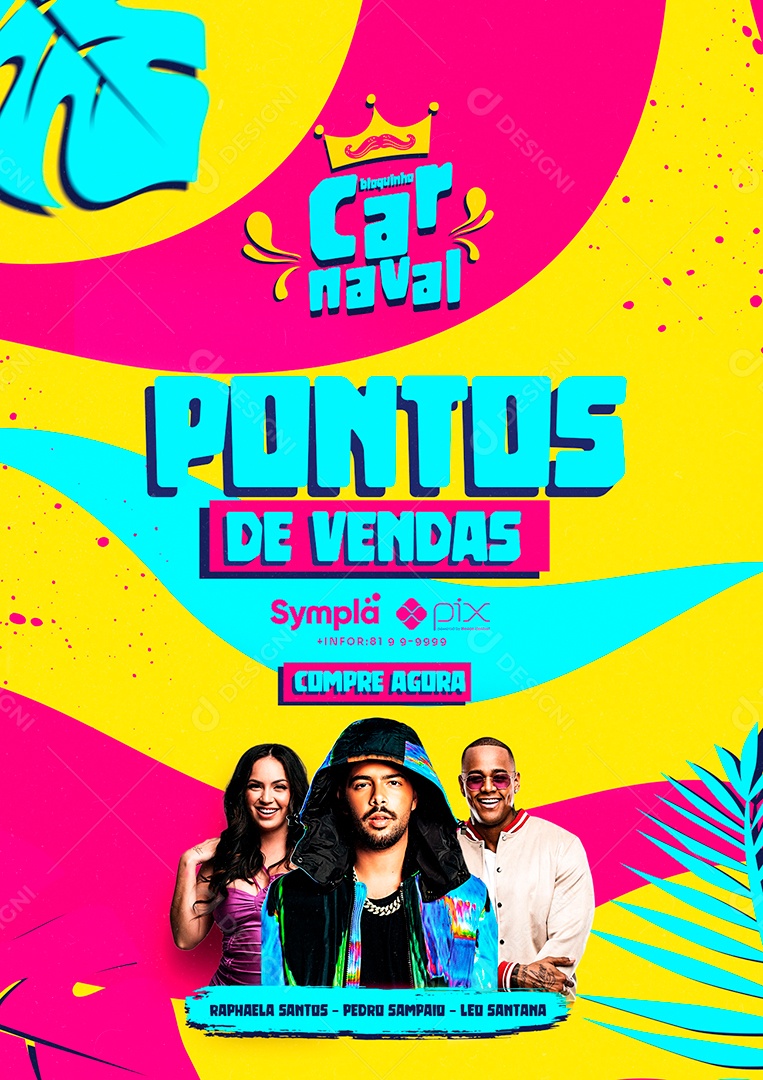 Pontos de Vendas Bloquinho Carnaval Flyer Social Media PSD Editável