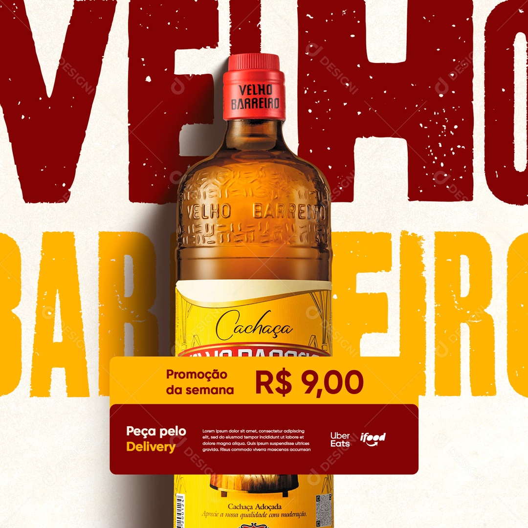 Promoção da Semana Cachaça Velho Barreiro Distribuidora de Bebidas Social Media PSD Editável