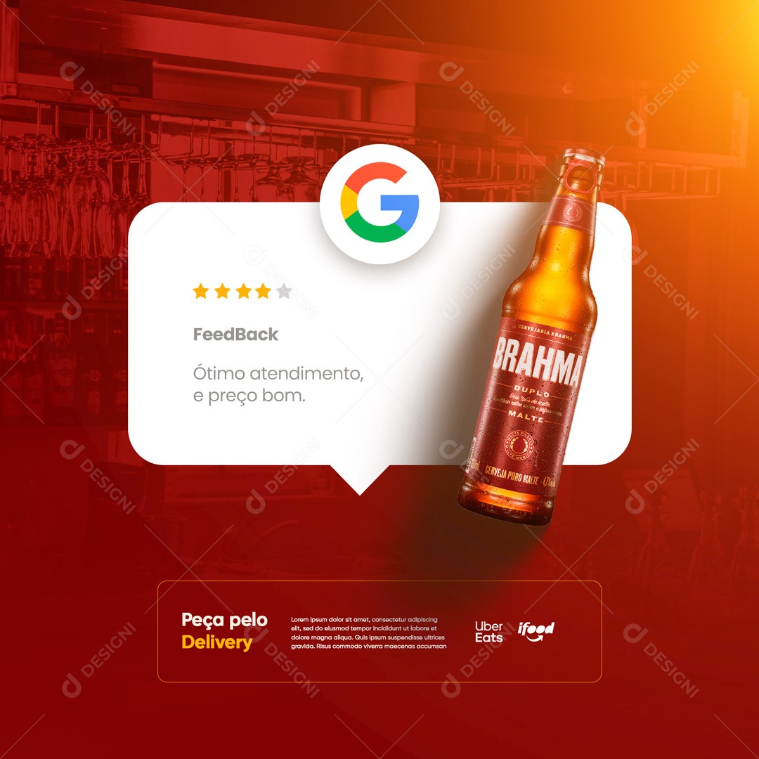 Feedback Ótimo Atendimento, e Preço Bom Distribuidora de Bebidas Social Media PSD Editável