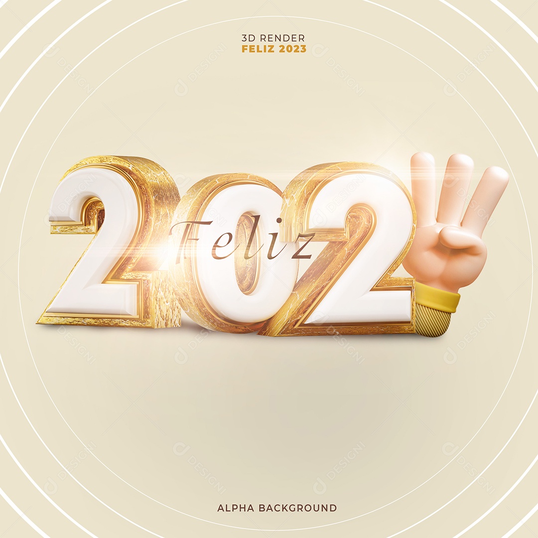 Selo 3D Para Composição Feliz 2023 PSD