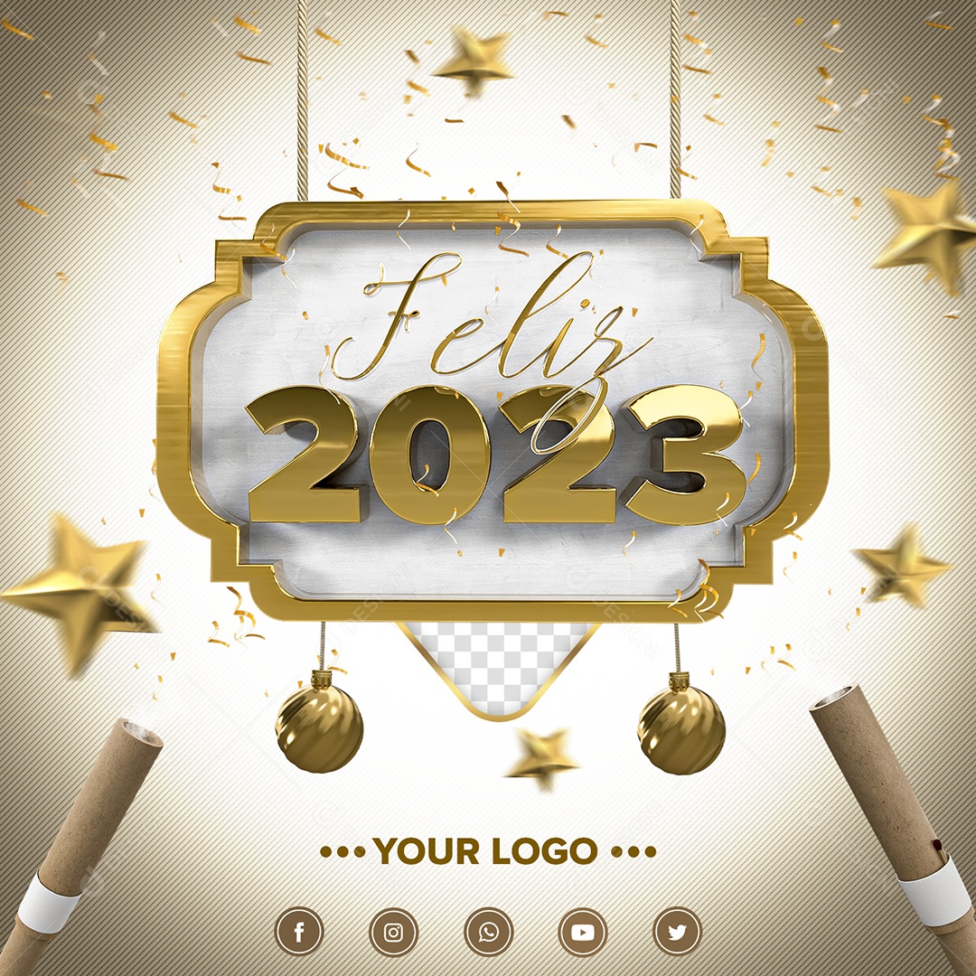 Selo 3D Para Composição Feliz 2023 PSD