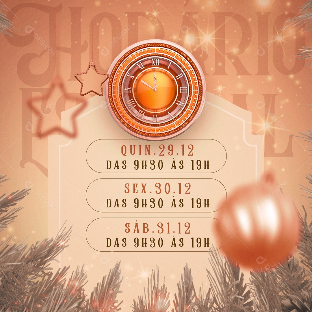 Horário Especial Ano Novo Social Media PSD Editável