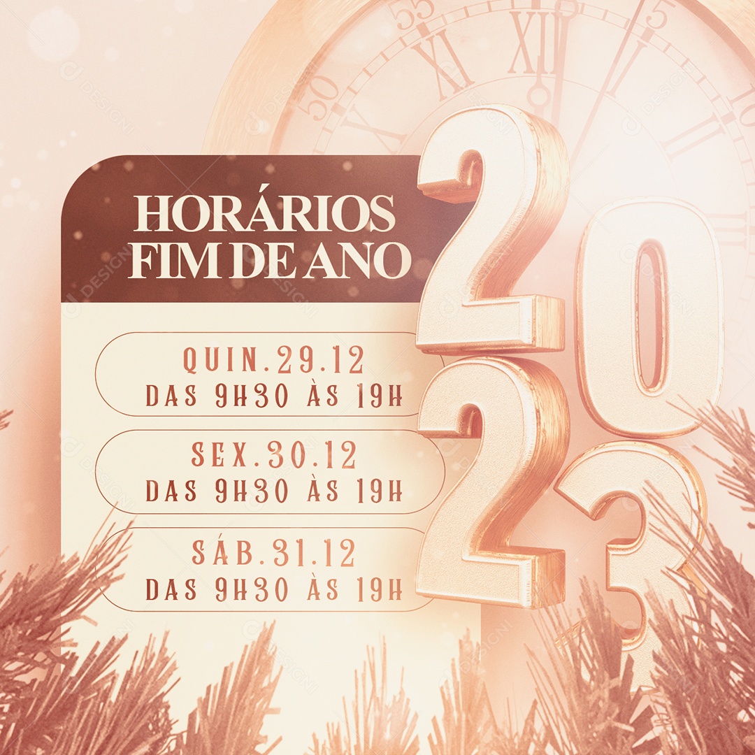 Horários Fim de Ano 2023 Ano Novo Social Media PSD Editável