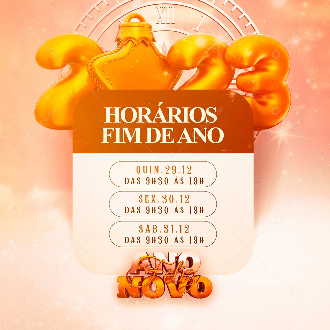 Horários Fim de Ano 2023 Ano Novo Social Media PSD Editável