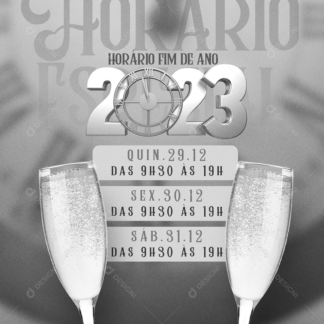 Horário Fim de Ano 2023 Ano Novo Social Media PSD Editável
