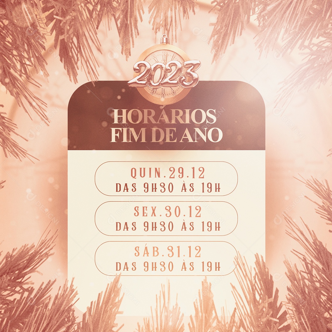 Horários Fim de Ano 2023 Ano Novo Social Media PSD Editável