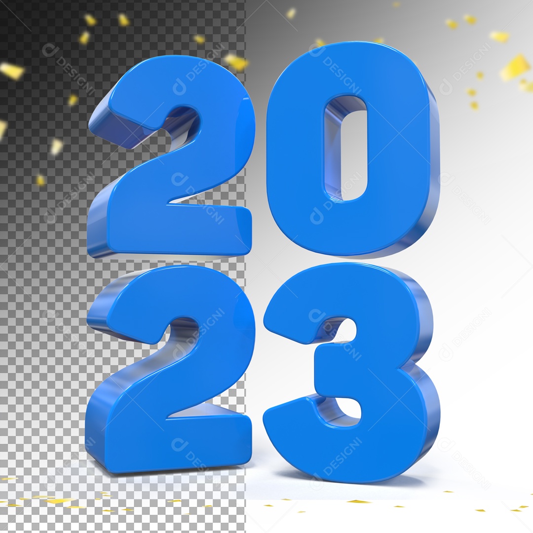 Número 3D 2023 Azul Para Composição PSD
