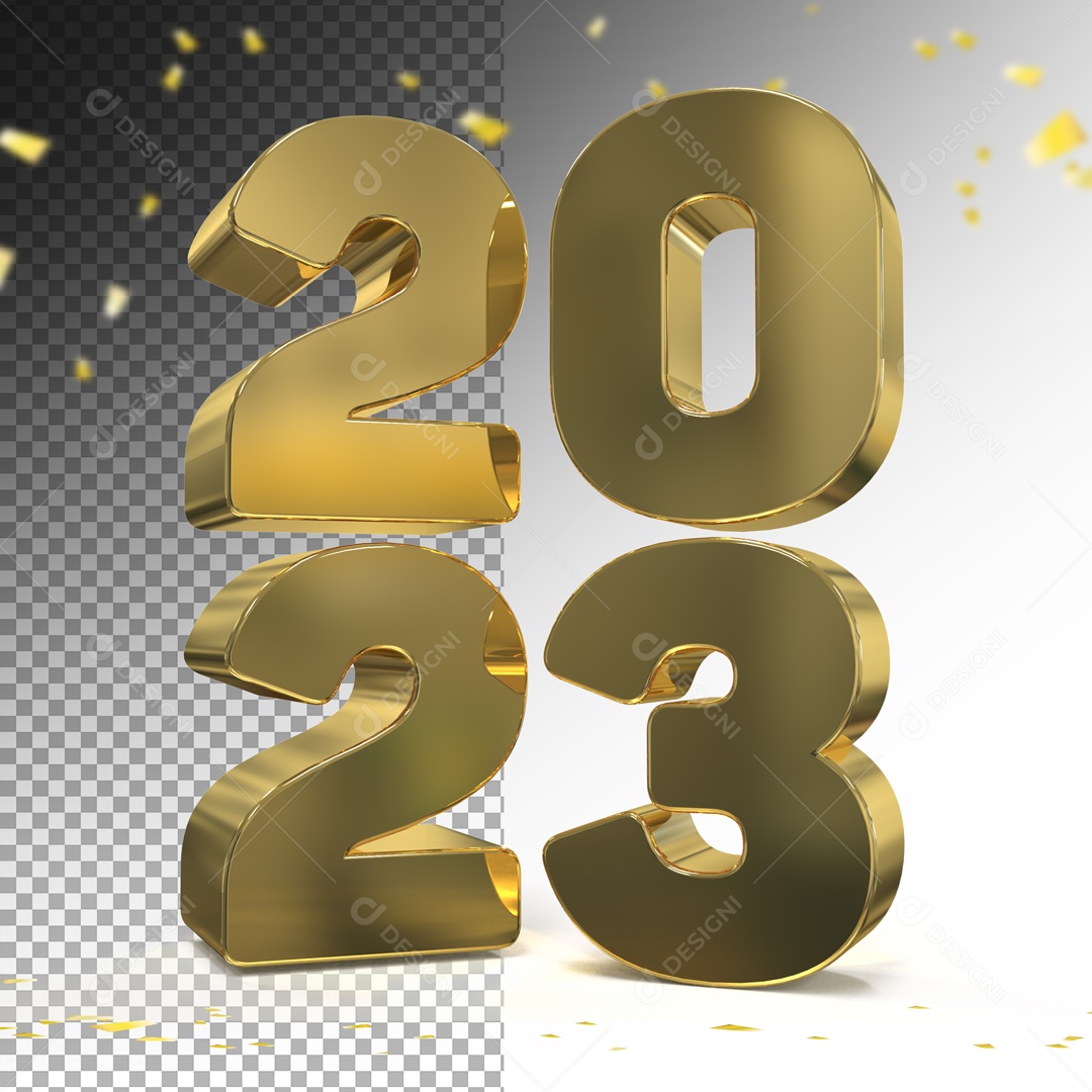 Número 3D 2023 Dourado Para Composição PSD