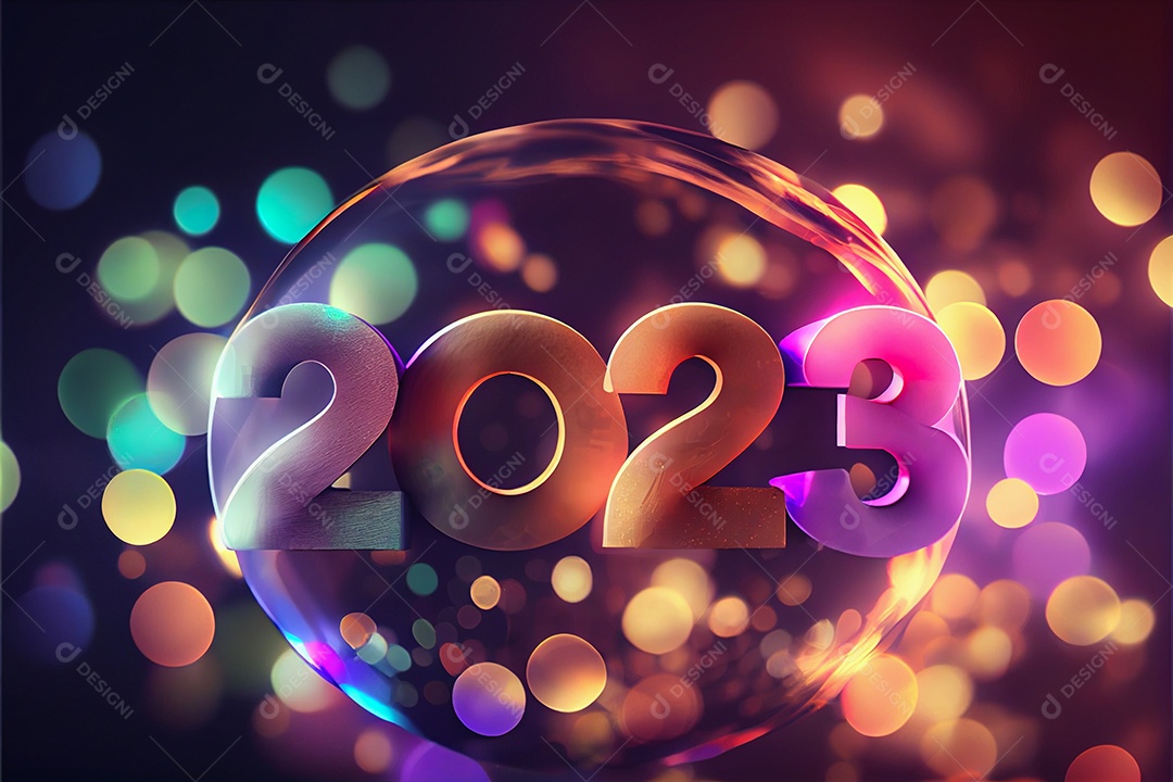 Fundo de ano novo 2023 com luz de bokeh de fogos de artifício e papel de parede