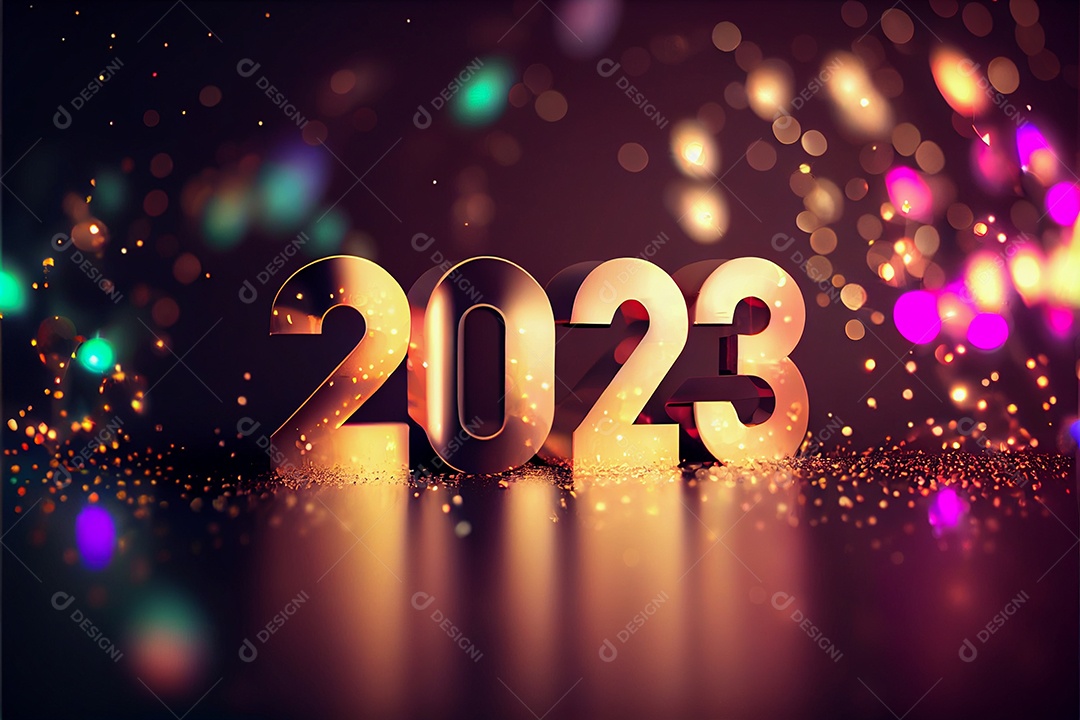 Fundo de ano novo 2023 com luz de bokeh de fogos de artifício e papel de parede