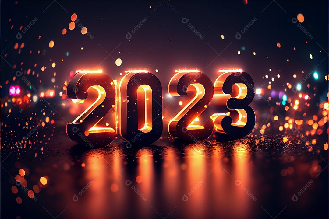 Fundo de ano novo 2023 com luz de bokeh de fogos de artifício e papel de parede