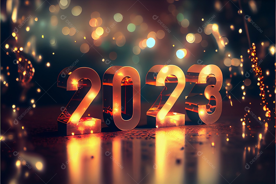 Fundo de ano novo 2023 com luz de bokeh de fogos de artifício e papel de parede