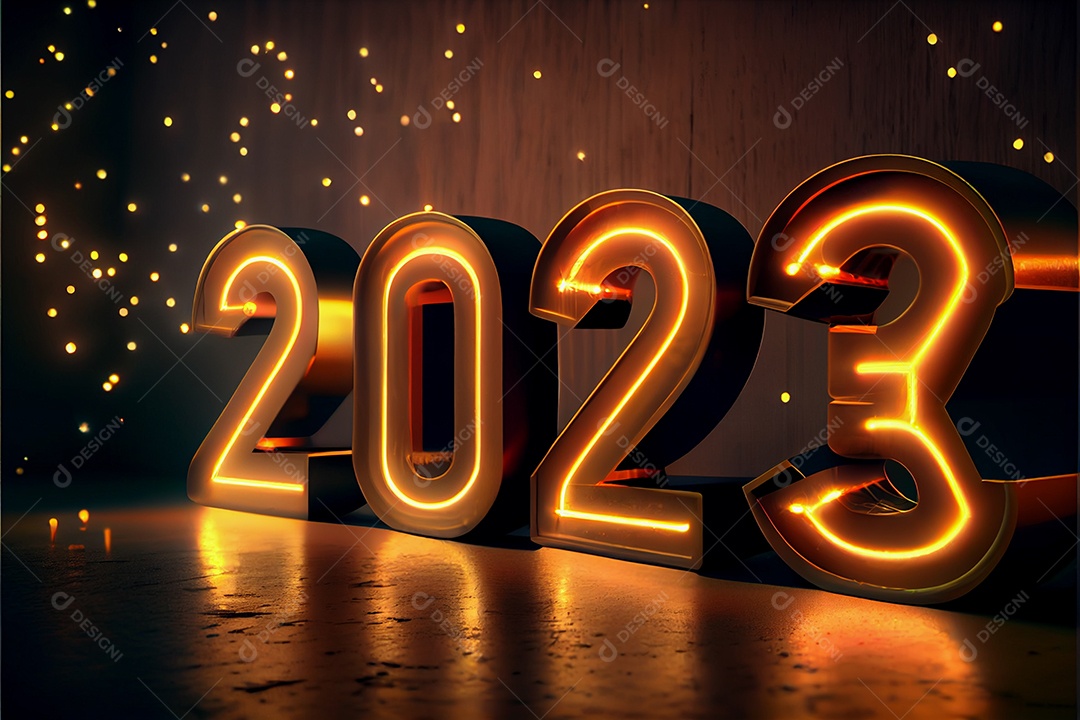 Fundo de ano novo 2023 com luz de bokeh de fogos de artifício e papel de parede