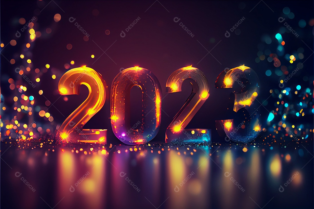 Fundo de ano novo 2023 com luz de bokeh de fogos de artifício e papel de parede